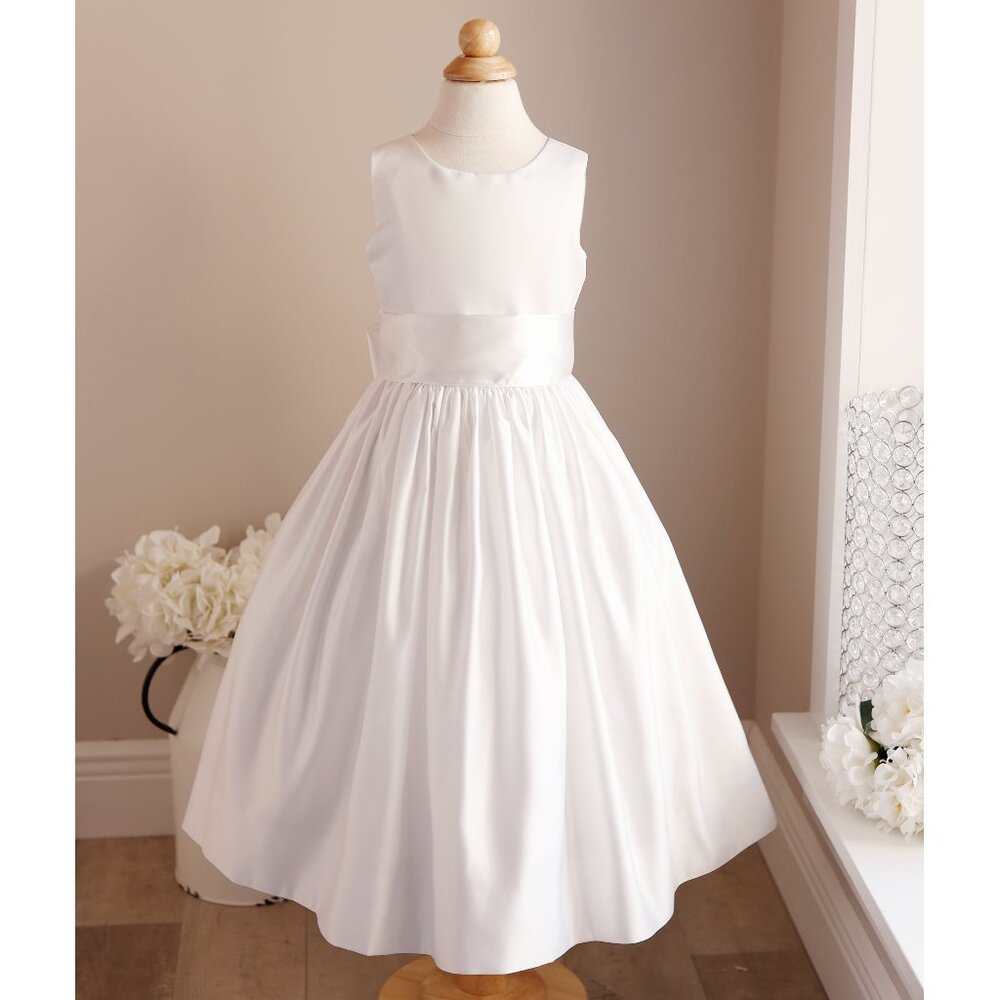 White Flower Girl Dress Bridal Satin Matte Size 4 Special Occasion NWT